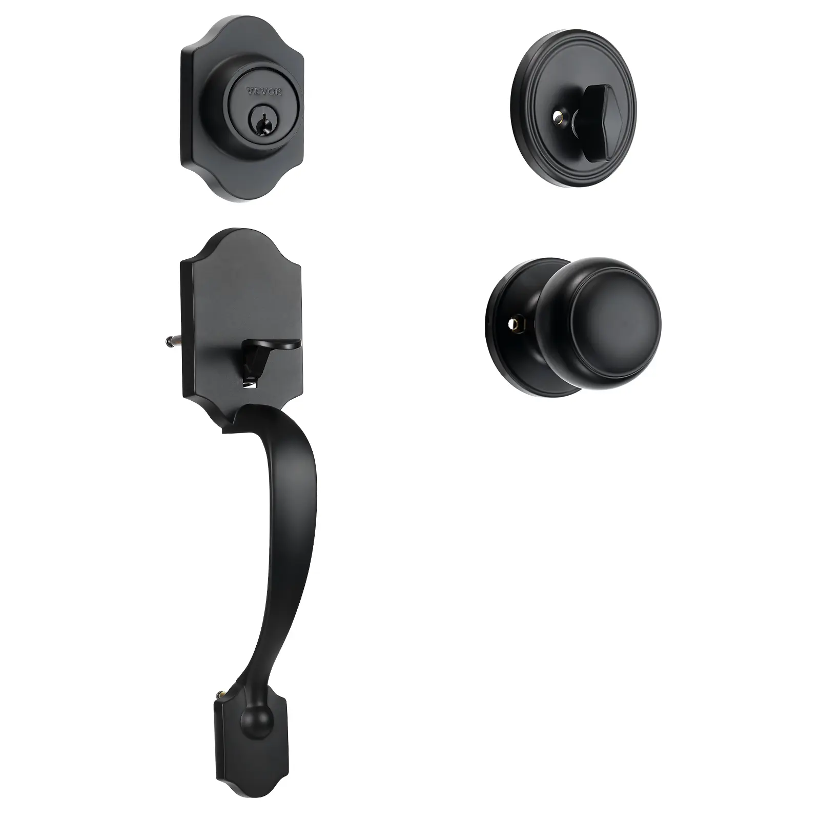 【summerfinds】VEVOR Front Door Handle and Deadbolt Set, Matte Black Front Door Lock Set with Interior Knob, Adjustable Hole Spacing Single Cylinder Handleset, for Right and Left Handed Entrance and Front Door