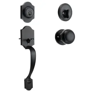 VEVOR Front Door Handle and Deadbolt Set, Matte Black Front Door Lock Set with Interior Knob,  Adjustable Hole Spacing Single Cylinder Handleset, for Right and Left Handed Entrance and Front Door