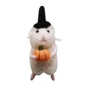 Lovely Felted Ornament Mouse with Pumpkins/Walking Stick/Hat/Cake Appearance for Home Decors