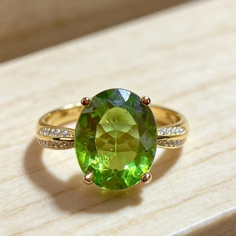 <PingEast jewelry > Peridots rings——925 Sterling Silver Ring featuring an eye-clean natural Peridot, the birthstone for August. Fresh, vibrant green sparkle with an elegant and timeless design