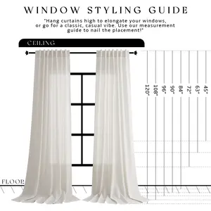 Linen Back Tab Curtains for Living Room 2 Panel Pocket Drape Light Filtering Semi Sheer Cream Country Rustic Farmhouse Boho Curtain Bedroom Pinch Pleated Look
