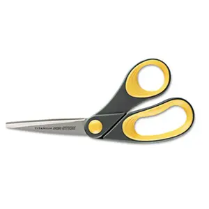 Acme United 8-in Non-Stick Titanium Bonded Fabric Scissors - Bent Handle, 5x Hardness, Left/Right Hand Compatible, Heavy Duty Cut Resistant Durable Blade, Office Equipment Part, Fabric Scissor, Heavy Duty Scissor