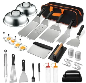 35PCS Griddle Accessories Kit, Flat Top Grill Accessories Set for Blackstone and Camp Chef, Grill Spatula Set with Enlarged Spatulas, Basting Cover, Scraper for Outdoor Barbecue