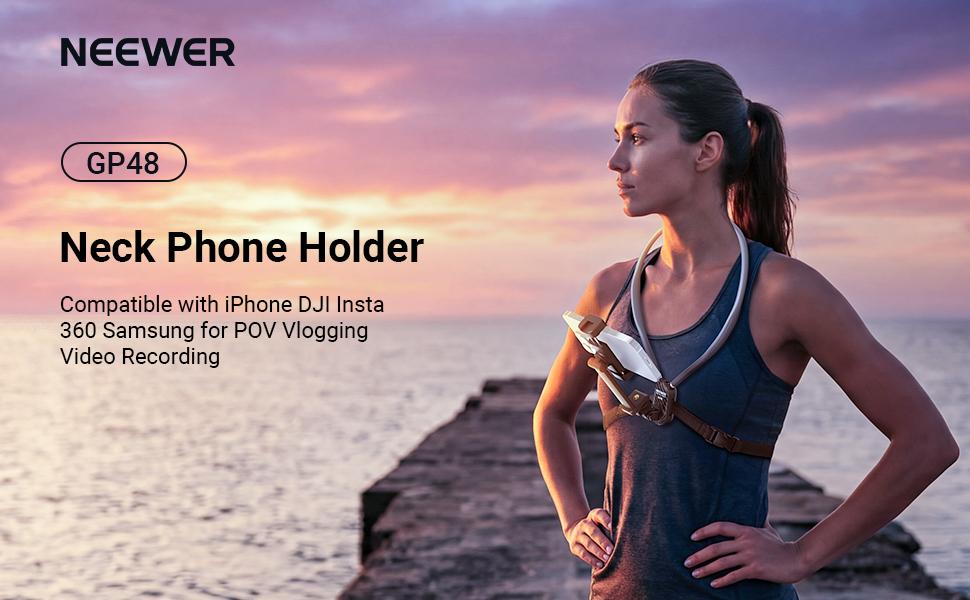NEEWER Neck Phone Holder, Quick Release Adjustable Bed Cell Phone Action Camera Chest Mount Accessories Kit Compatible with iPhone DJI Insta 360 Samsung for POV Vlogging Video Recording, GP48