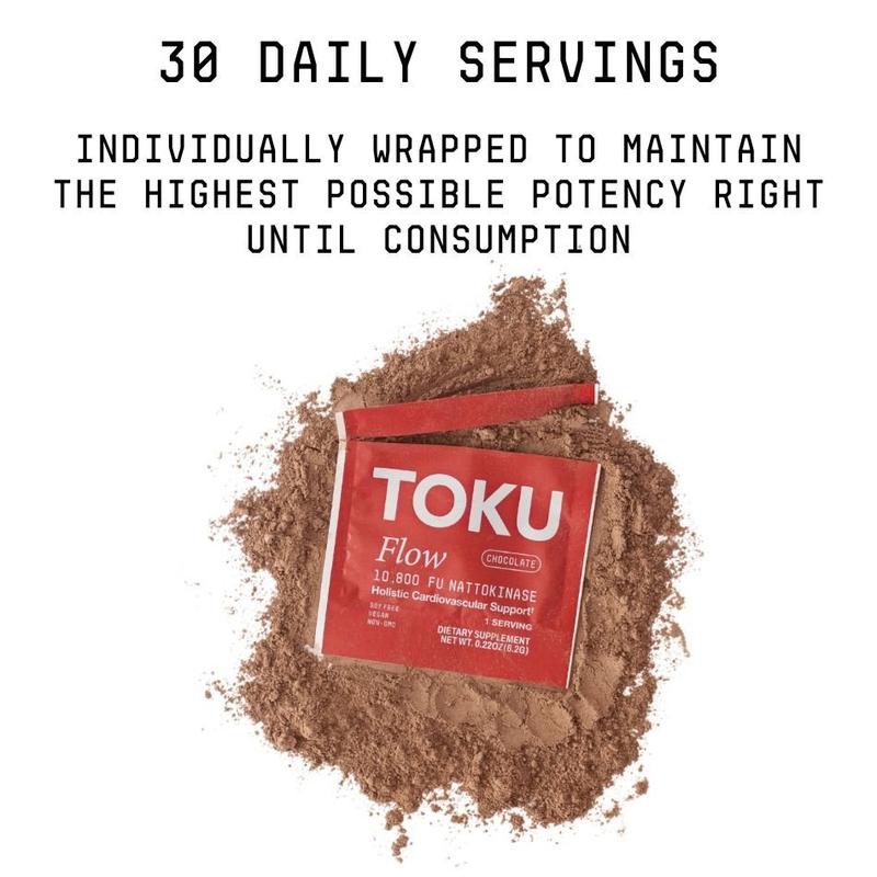 30 Servings Nattokinase - Toku Flow - Heart and Circulation Supplement Powder - 10800 FU - Chocolate Flavor - 30 Day Supply - Vegan Soy-Free Healthcare Fitness Dietary Supplement