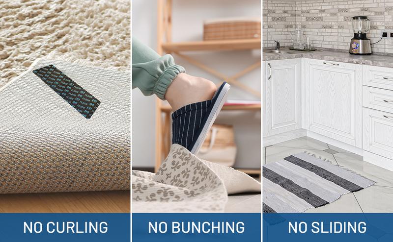 8-Pack Non Slip Rug Grippers - Double Sided, Reusable Rug Corner Grippers to Stop Corner Curling - Easy Install Carpet Stickers - Non Slip