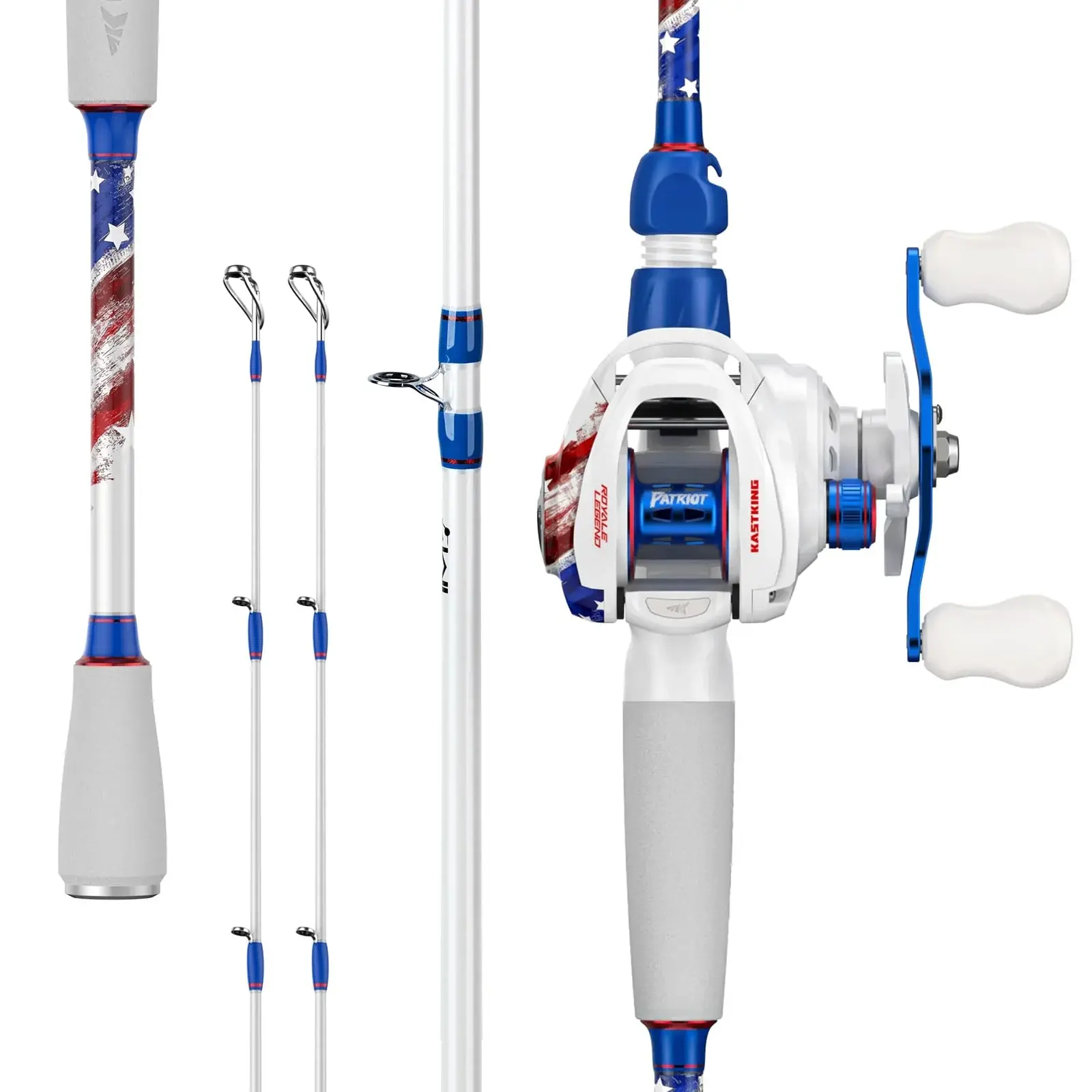 KastKing Baitcasting Rod and Reel Combo, Royale Legend Patriot Twin-Tip Fishing Pole with 8.0:1 Gear Ratio High Speed Reel, Professional Bass Fishing Gear
