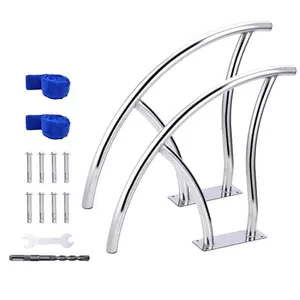 2pcs Pool Rails 30 in x 30 in, Pool Handrails for Inground Pool 304 Stainless Steel Big Load Capacity Rustproof with Blue Grip Cover & Accessories