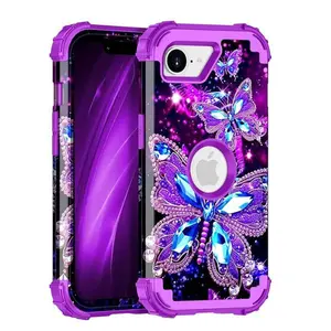 For iPhone 16e Case 2025 – Glow in the Dark Heavy Duty Shockproof Protective Cover with Hard Plastic Bumper & Soft Silicone – Dark Butterfly Design