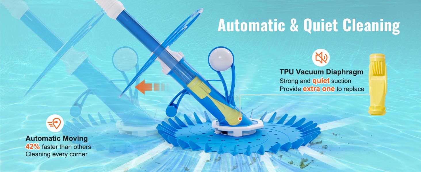 TikTokShopBlackFridayVEVOR Automatic Suction Pool Cleaner, Low Noise Pool Vacuum Cleaner with Extra Diaphragm, 10 x 32 in Hoses & 36-Fin Disc, Side Climbing Pool Cleaners for Above-Ground & In-ground Swimming Pool