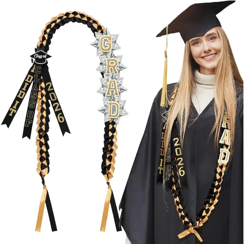 2026 Graduation Ribbon Wreath Necklace Handmade Double Braided Tassel Money Wreath Graduation Gift for Students HS Graduation Gifts