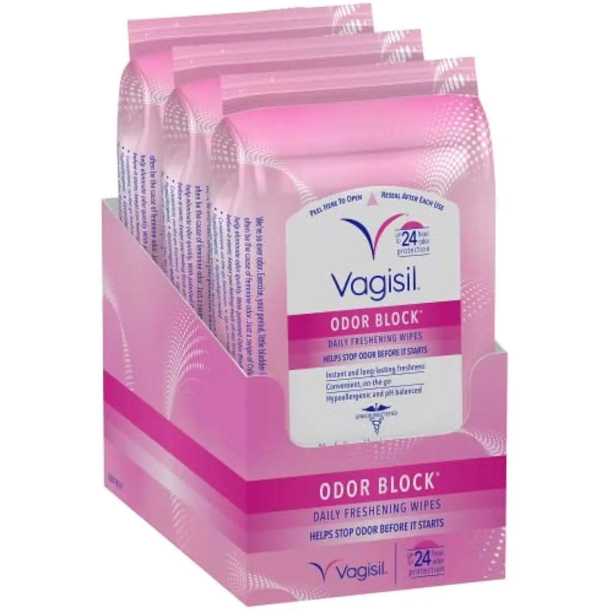 Gentle Intimate Odor Block Daily Freshening Wipes for Feminine Hygiene, Gynecologist Tested, Hypoallergenic, 20-Wipe Resealable Pouch (Pack of 3), Intimate Wipes