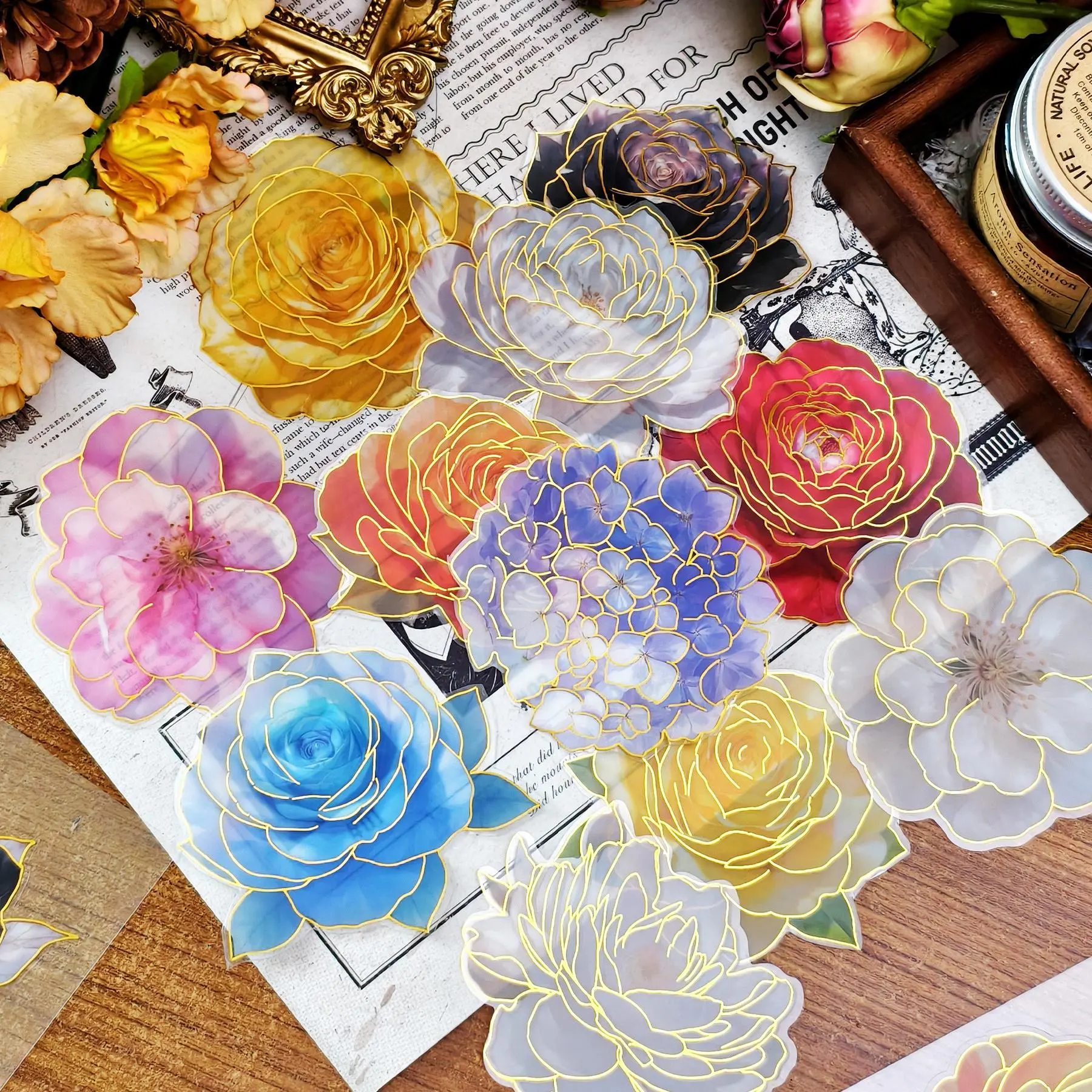 Flower Pattern Decorative Sticker, Self Adhesive Sticker, DIY Decal for Scrapbooking, Journal Making, Gift Wrapping, Sticker Paper, Stickers for Scrapbooking