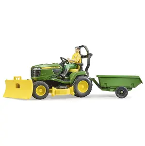 Bruder 09824 bworld John Deere X949 Lawn Tractor with Trailer & Gardener - Comfortable Performance Model for Lawn Care
