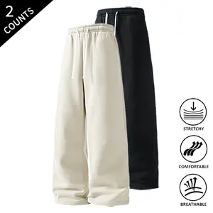 2-Pack Men’s Straight-Leg Sweatpants, Loose Casual Pants, Elastic Drawstring Waist, Soft Breathable Fabric, Comfortable Streetwear & Athleisure Bottoms for Men