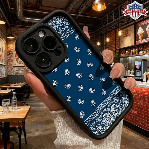 Vintage Blue Paisley Pattern Case for iPhone 17 16 15 14 Pro Max 13 12 11 XR XS Plus Air Slim Lightweight Shockproof Anti Drop Protective Durable TPU Cover, Aesthetic, Accessories, Casing, Cellphone