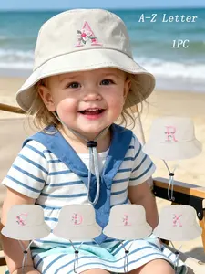 0-2 Years Old Baby Floral Letter Bucket Hat, Adjustable Anti-lost Strap, Sun Protection, Breathable & Lightweight, Perfect for Beach & Outdoor, Must-have for Toddlers in Spring and Summer