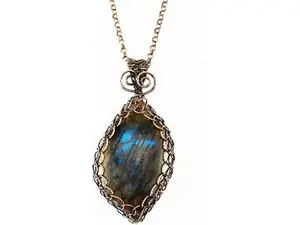 Raw Labradorite Necklace Antique Bronze Crystal Birthstone Necklace,Wire Wrap