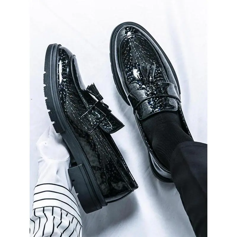 Men's Glitter Tassel Design Loafers, Fashionable Round Toe Slip-on Shoes for Party, Daily Clothing Decor for Men Men's Glitter Tassel Design Loafers, Fashionable Round Toe Slip-on Shoes for Party, Daily Clothing Decor for Men