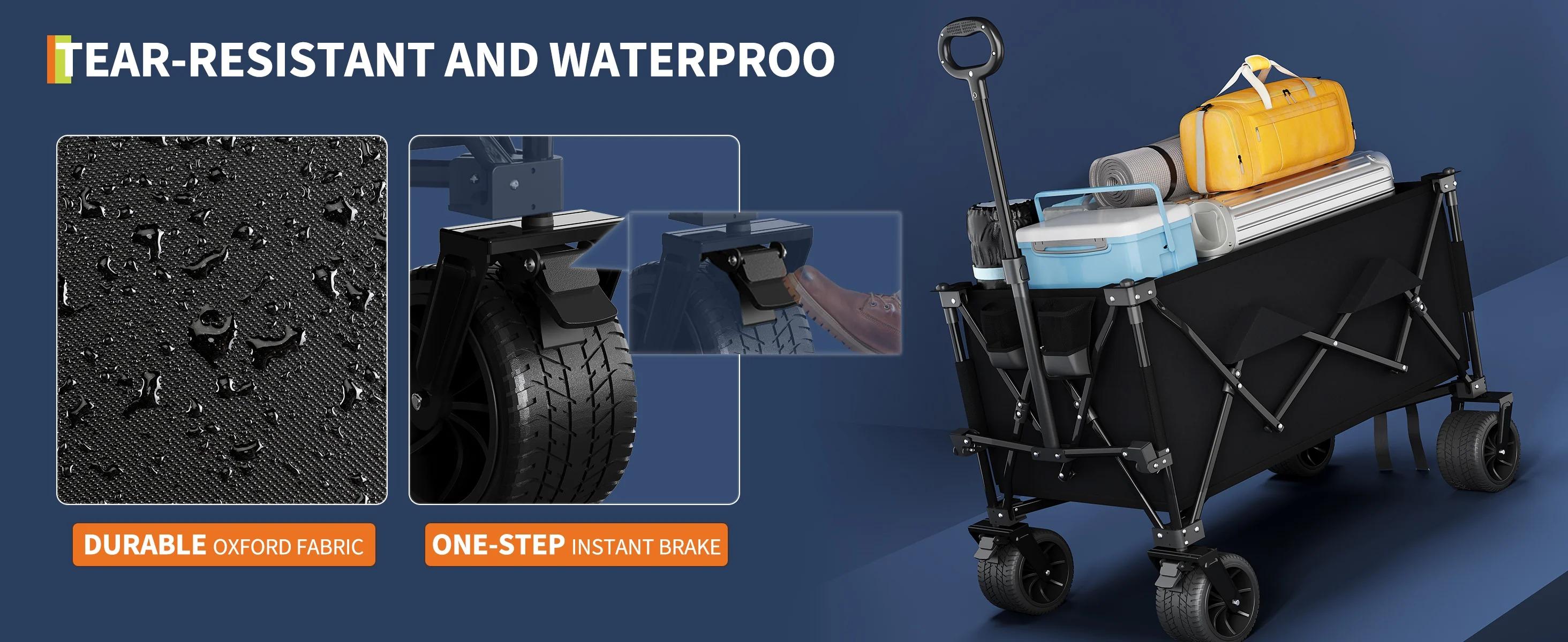 [FLASH SALE] Garvee Collapsible Wagon with Big All-Terrain Wheels Foldable Beach Wagon with Cup Holders 350Lbs Weight Capacity Heavy Duty Carts for Camping, Garden, Sports Black