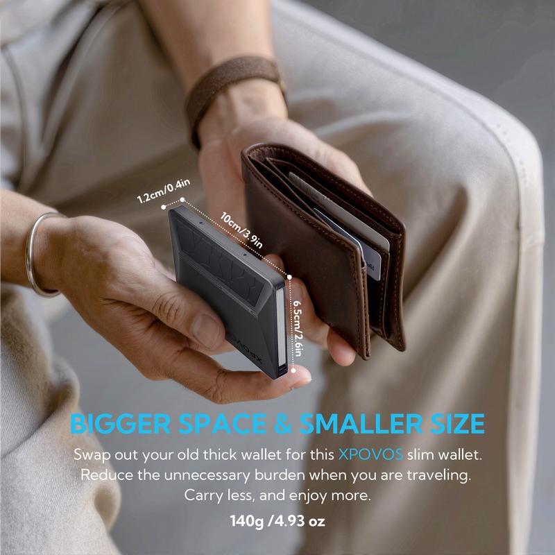 XPOVOS Metal Wallet for Men - Slim Mens Wallet with Money Clip Slide to Pop-up Minimalistic RFID Wallet Credit Card Holder for Men with Gift Box