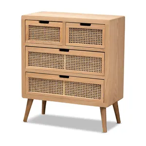 Alina Wood and Rattan 4-Drawer Accent Storage C abinet