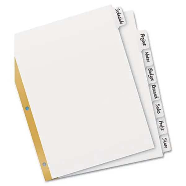Avery AVE-23078 Write-On Index Dividers- Erasable Laminated White Tabs- White- Set of 8