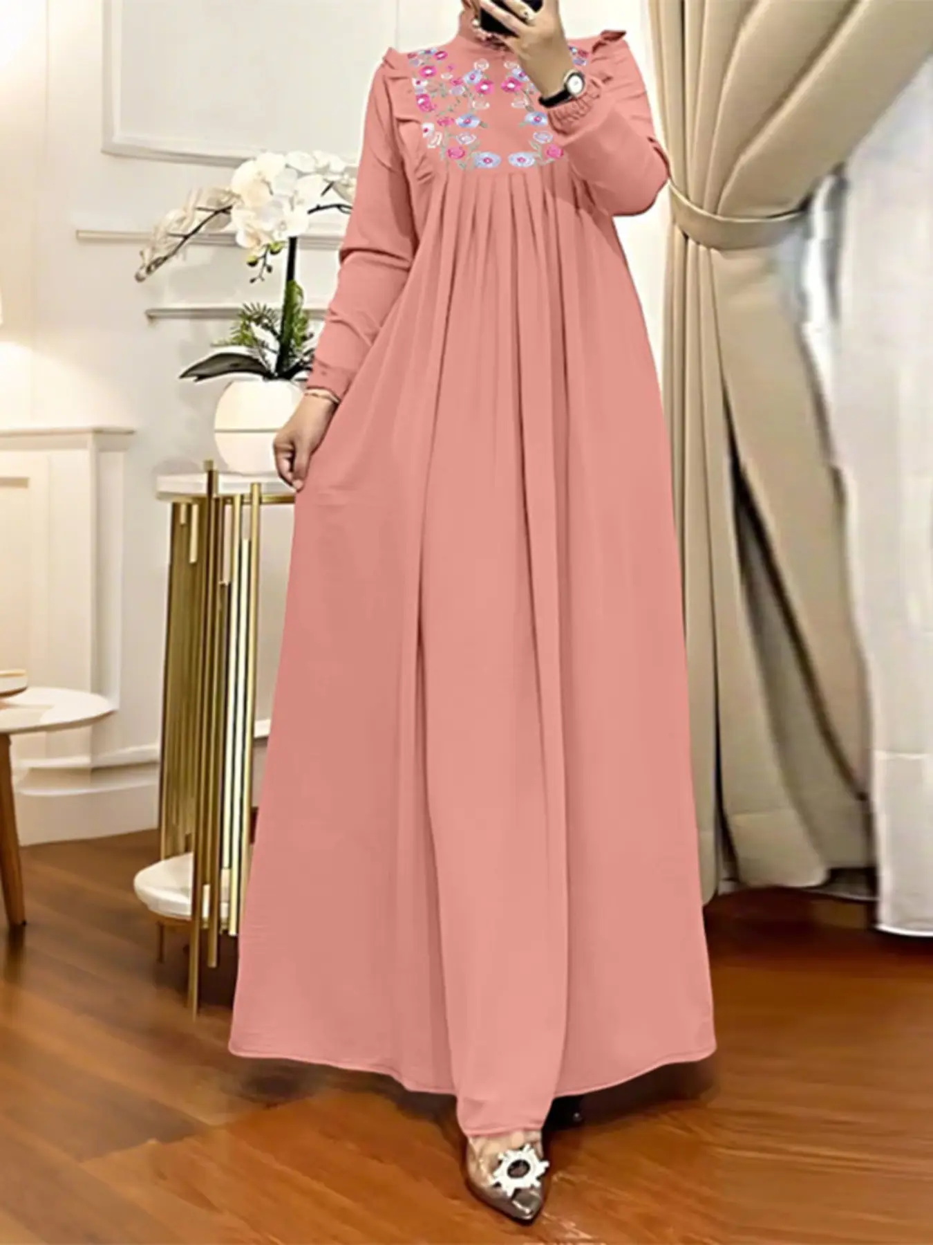 Muslim Women Long Sleeve Slim Fit Dress, Fashion Patchwork Design, Perfect for Casual and Religious Wear, Elegant and Comfortable