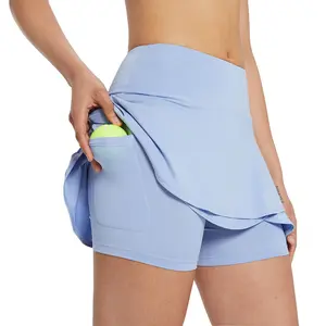 Baleaf Women's 14" High Waist Tennis Skorts, Female Lightweight Athletic Skirts with Pockets, Pleated Mini Tennis Attire with Liner Shorts & Layered Ruffle for Sports Workouts