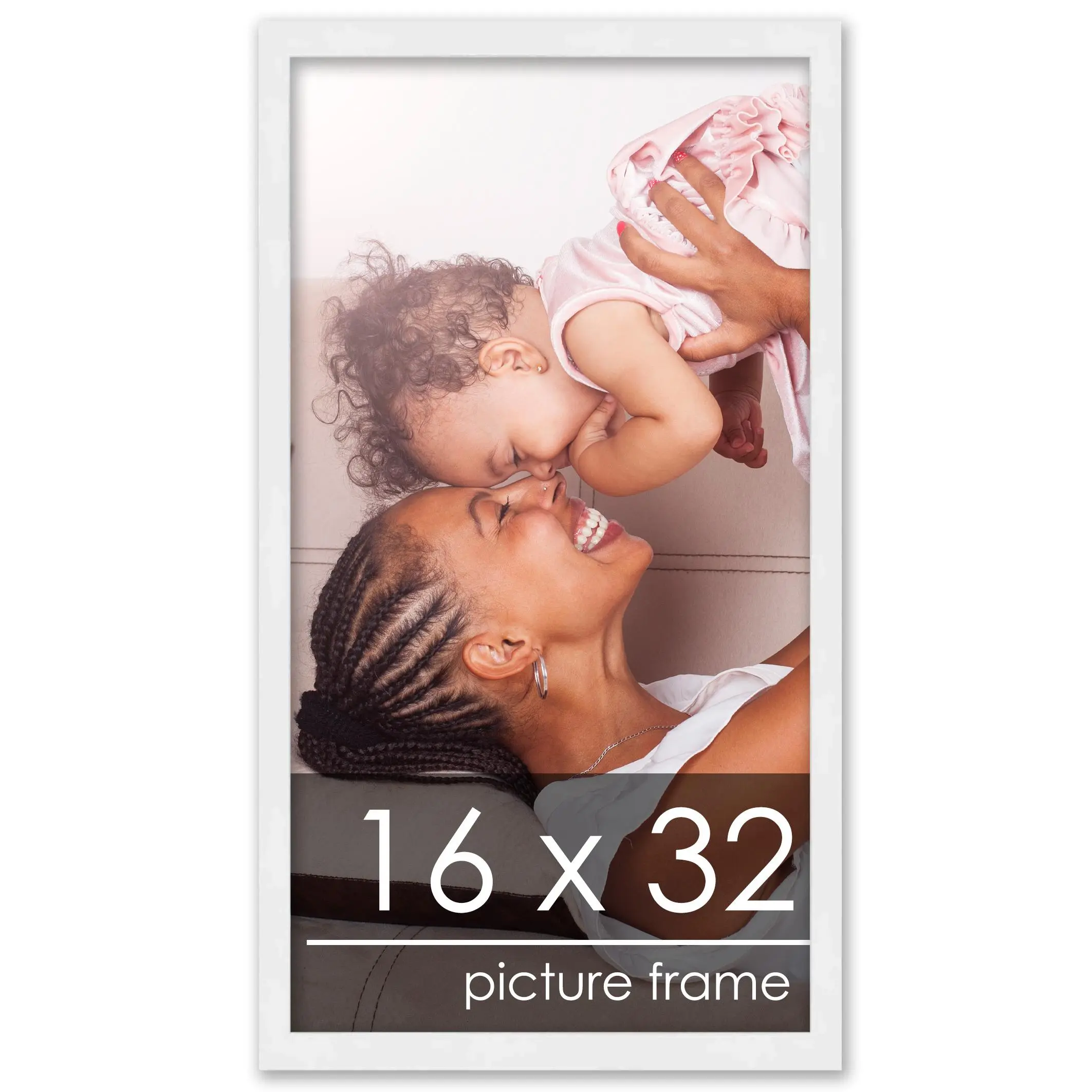 16x32 White Wood Picture Frame - UV Acrylic, Foam Board Backing, Hanging Hardware