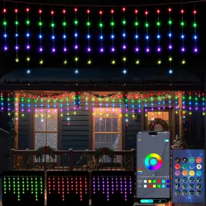Christmas Icicle Lights,44.5ft 420LED 80 Drops Icicle Fairy Twinkle Lights smart control for Christmas Decorations Set Colorful Rgb Water Proof Ornaments pool lights