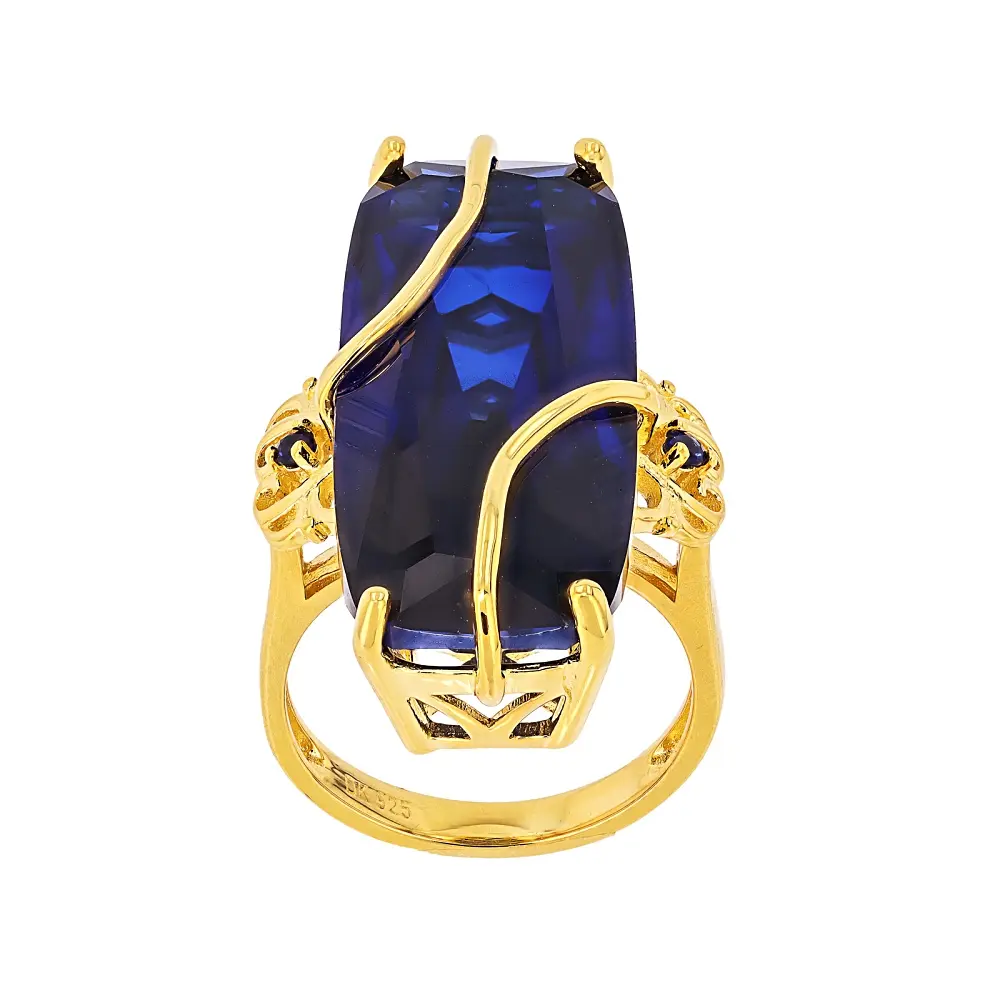 JTV Blue Lab Created Sapphire 18k Yellow Gold Over Sterling Silver Ring 21.43ctw