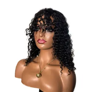 Nhyira 14 Inches No Lace Water Wave Curls 100% Human Hair Wig for Natural Look and Comfort