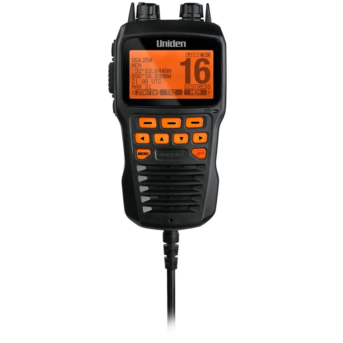 Uniden Waterproof Remote Microphone with LCD Screen, Backlit Dot Matrix Display, High-Quality Audio, Black - Compatible with UM725 Series VHF Radios, Intercom Function