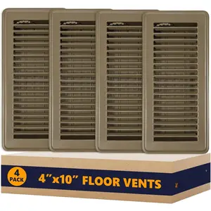 4 Pack Floor Vent Covers, Floor Register 4" x 10", Adjustable Decorative Vent Covers for  Floor, Ceiling or Sidewall Vent, Rust-Proof Heavy Duty Walkable Steel Floor Vents (Brown 4'' x 10'')