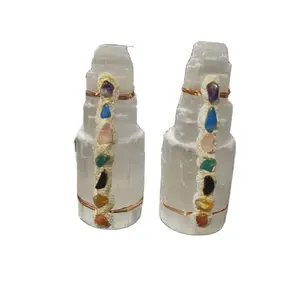 Natural Quartz Crystal Selenite Tower Lamp Chakra Ornament