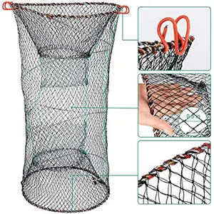 [2 Packs Portable Bait Trap] 2 packs Collapsible Fishing Bait Trap for Crab, Minnow, Crawfish, Lobster, and Shrimp - Portable Cast Net with Foldable Design and Accessories Included