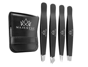 Majestic Bombay Fine Point & Slant Tweezers – Precision Tweezers for Ingrown Hair, Splinters, Ticks, Brows & Chin Hair | Surgical-Grade, Ultra-Sharp & Easy Grip