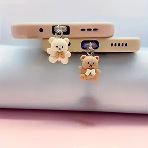 5Pcs 3D Cute Bear Phone Charm Dust Plug, Kawaii Charging Port Decor for iPhone/Android