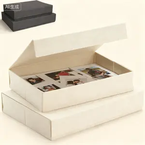 Set of 2 Linen Photo Storage Boxes with Lids for Organizing Pictures, Documents, and Scrapbooking Supplies, Secure Keepsake Organizers, Reusable Memory Boxes for Home Decor and Style