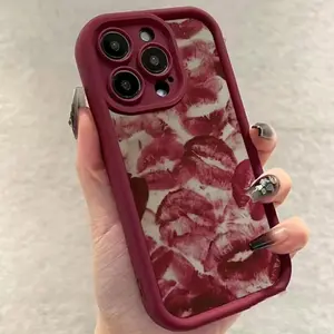 Red Lip Print Pattern Phone Case, Cellphone Casing, Shockproof Durable Phone Protective Cover, Protector, Protection, Smartphone Accessory Compatible with iPhone 15 14 13 12 11 XS XR X 7 8 Plus Pro Max