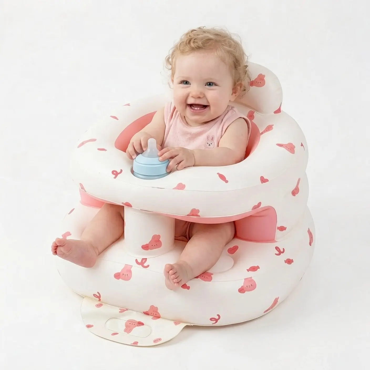 Upgraded Inflatable Baby Floor Seat with Back Support - Built-in Air Pump for 3-36 Months Infants, Baby Furniture Sit-Me-Up Chair