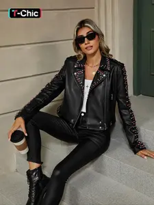 Women's PU Leather Fitted Jacket, Fashion Casual Outerwear for Daily Outdoor Wear, Ladies Clothes for Spring Fall