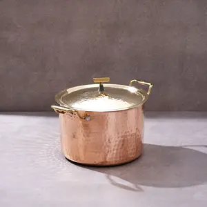 P•TAL Pure Copper Cooking Pot with Brass Lid | Enriched Nutrition Absorption with 100% Pure Copper, Golden Hammered Finish | Non-stick, Teflon-free