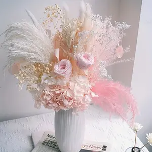 28pcs Bohemian Dried Flower Bouquet with White Feathers & Pink Roses - Ideal for DIY Home & Wedding Decor, Elegant Gift for Mother's Day, Valentine's, Thanksgiving & Christmas, Christmas Decor