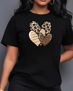 Statement Wardrobe Essential - Black Tee with an Array of Textured Hearts