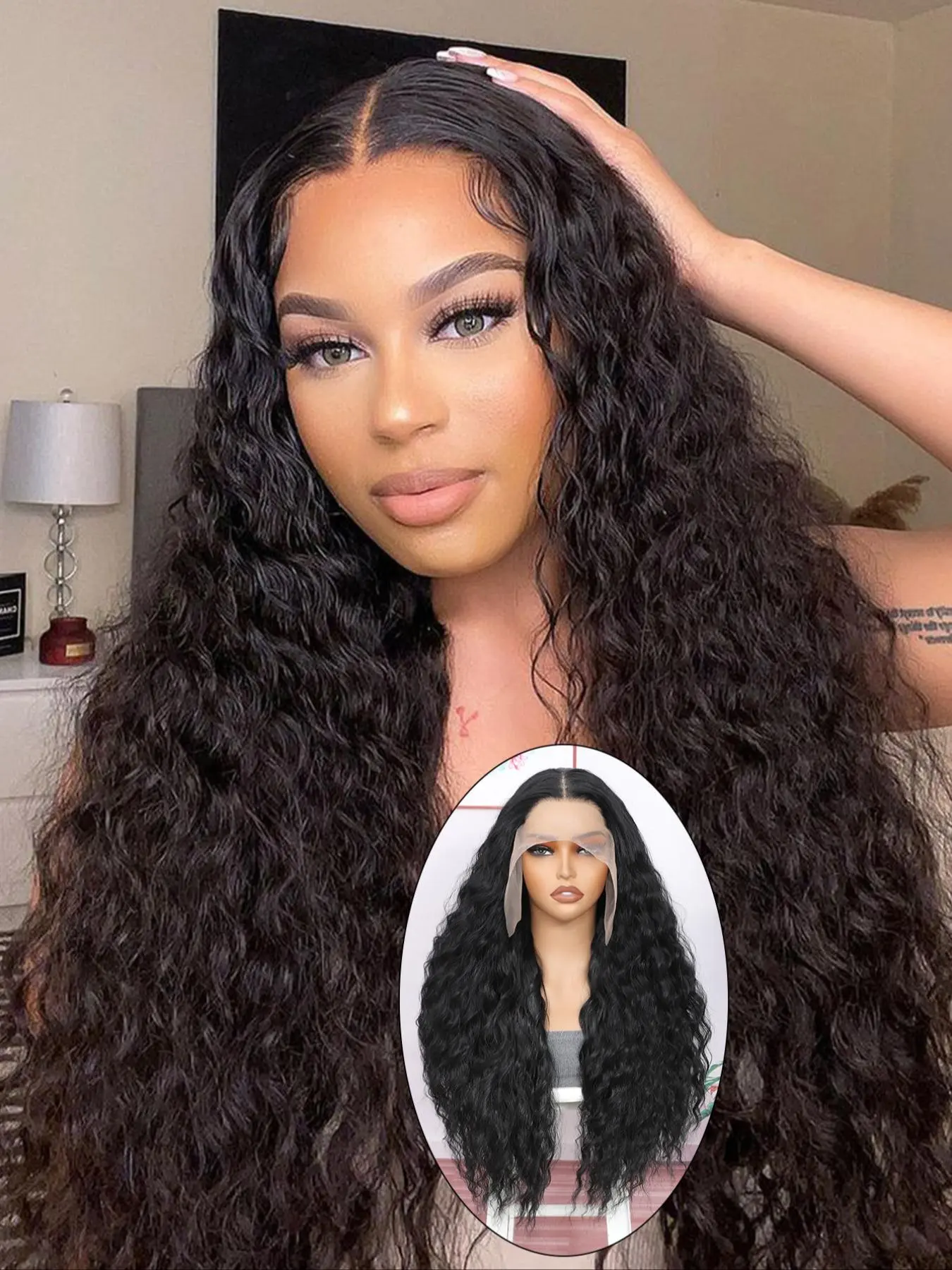 26 Inch Burgundy Water Wave Lace Front Wigs for Women, Gorgeous Fluffy Wigs without Bangs, Synthetic Heat Resistant Lace Front Wigs for Party, Daily Use, Synthetic Wavy Wig