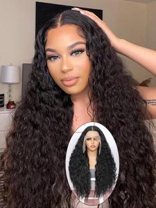 26 inch burgundy water wave lace front wigs for women, curly hair, gorgeous fluffy wigs without bangs, synthetic heat resistant lace front wigs for party, daily use glueless, kinky curly wigs