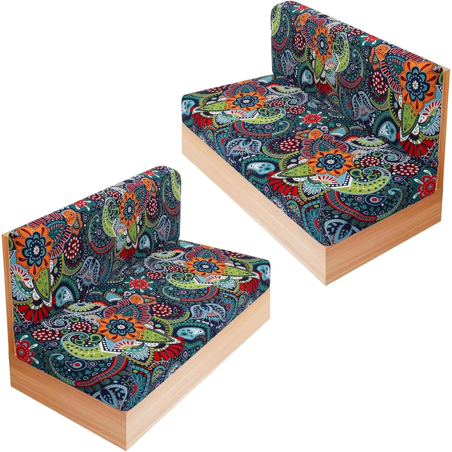 RV Dinette Cushion Covers Set of 2, Printed Camper Cushion Slipcovers, Washable Anti Slip Stretch Fabric (Paisley )