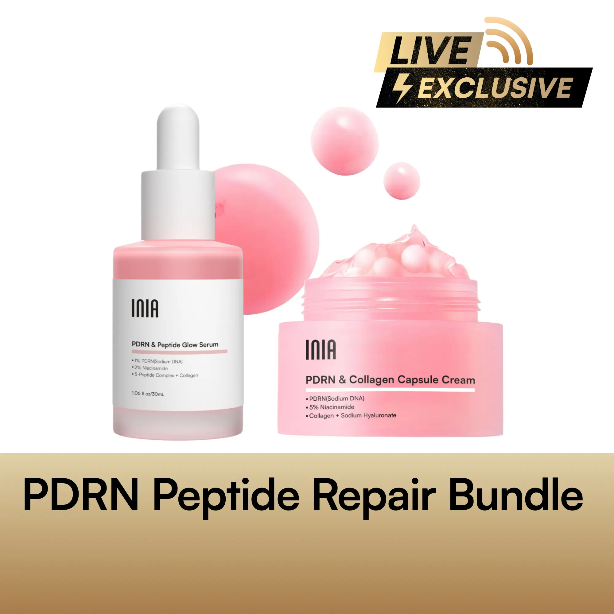 【LIVE EXCLUSIVE】INIA PDRN + Peptide Repair Bundle – Cream & Serum Duo for Deep Repair & Radiant, Firmly Hydrated Skin with Salmon DNA, Peptides & Niacinamide, Safe for Sensitive Skin